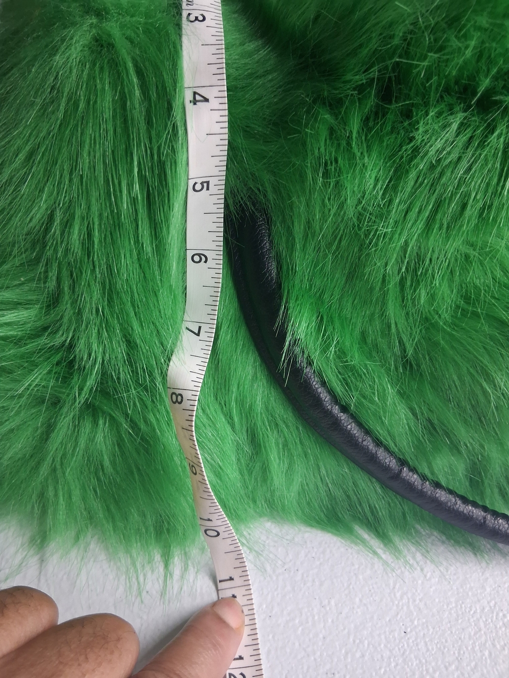 Green Faux Fur Handbag with Black Handles - Picture 5 of 7